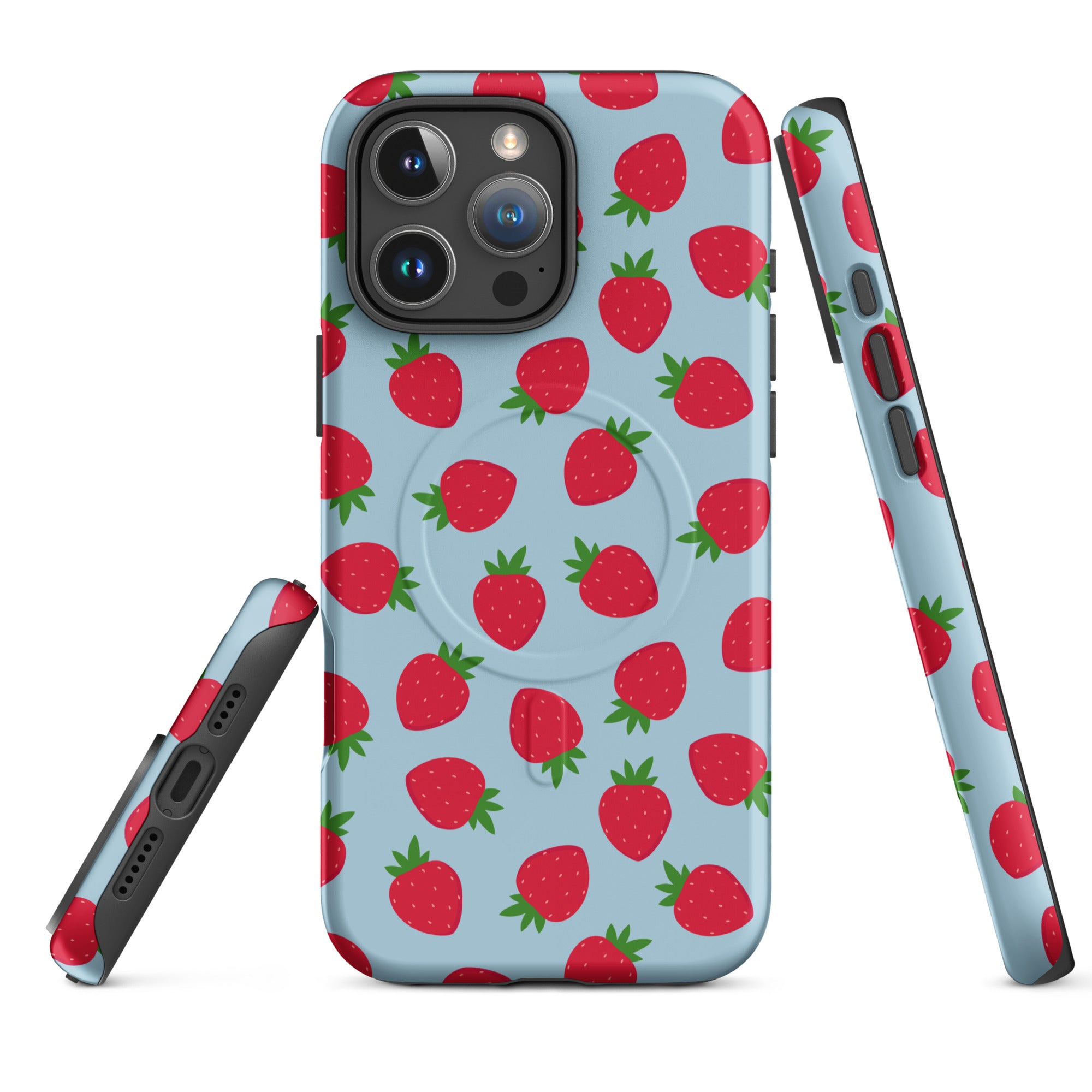 Blue Strawberry Print MagSafe Tough Case for iPhone