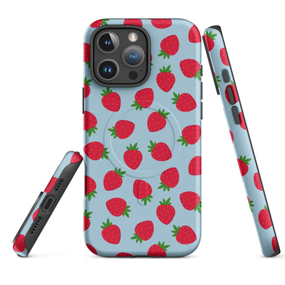 Blue Strawberry Print MagSafe Tough Case for iPhone