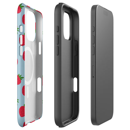 Blue Strawberry Print MagSafe Tough Case for iPhone