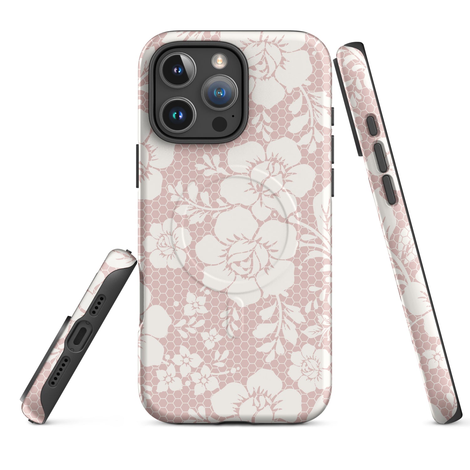 Blush Lace Floral MagSafe Tough Case for iPhone