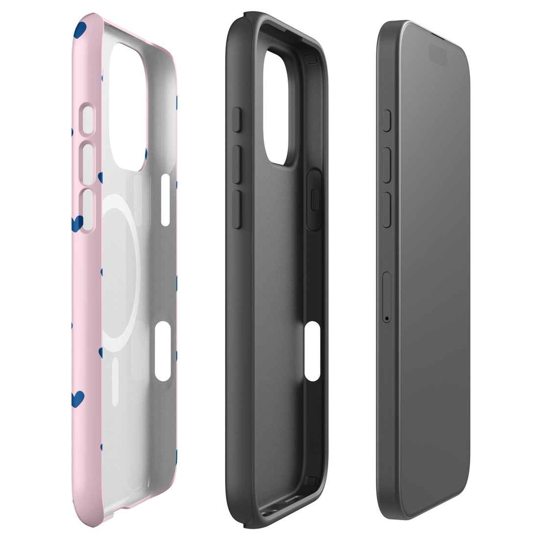 Blush Pink Heart Pattern Navy MagSafe Tough Case for iPhone