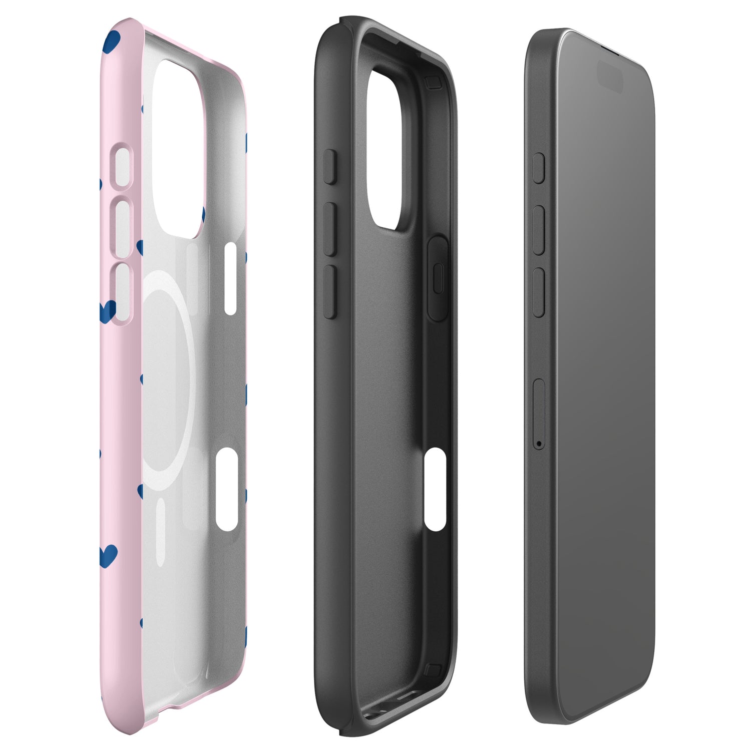 Blush Pink Heart Pattern Navy MagSafe Tough Case for iPhone