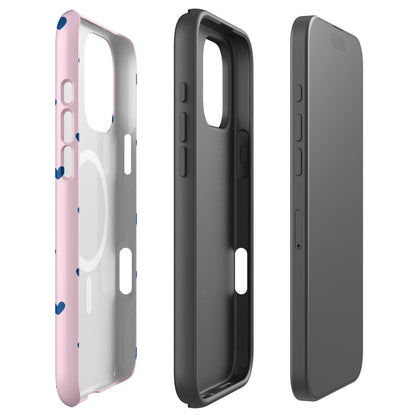Blush Pink Heart Pattern Navy MagSafe Tough Case for iPhone