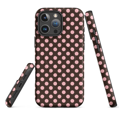 Blush Pink Polka Dot Cocoa Brown MagSafe Tough Case for iPhone