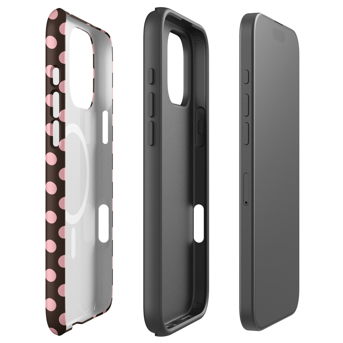 Blush Pink Polka Dot Cocoa Brown MagSafe Tough Case for iPhone