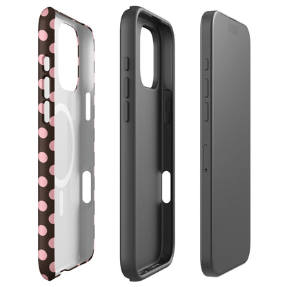 Blush Pink Polka Dot Cocoa Brown MagSafe Tough Case for iPhone