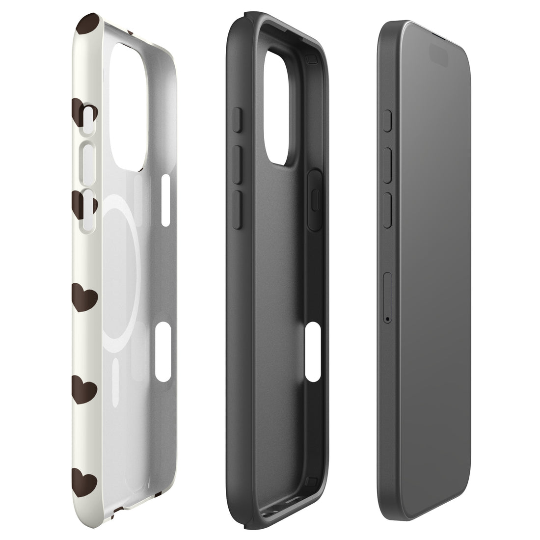 Chocolate Brown Heart Pattern on Cream MagSafe Tough Case for iPhone