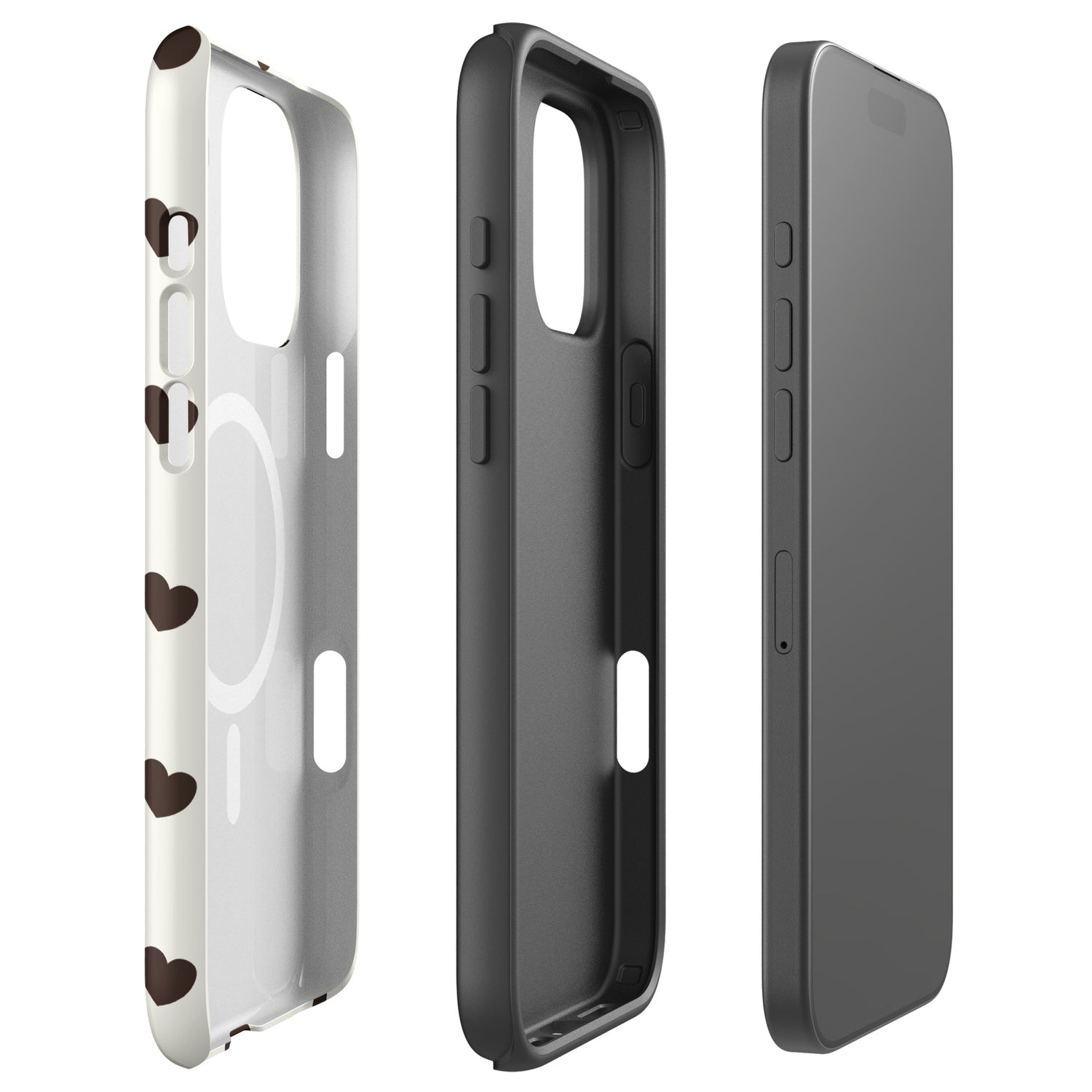 Chocolate Brown Heart Pattern on Cream MagSafe Tough Case for iPhone