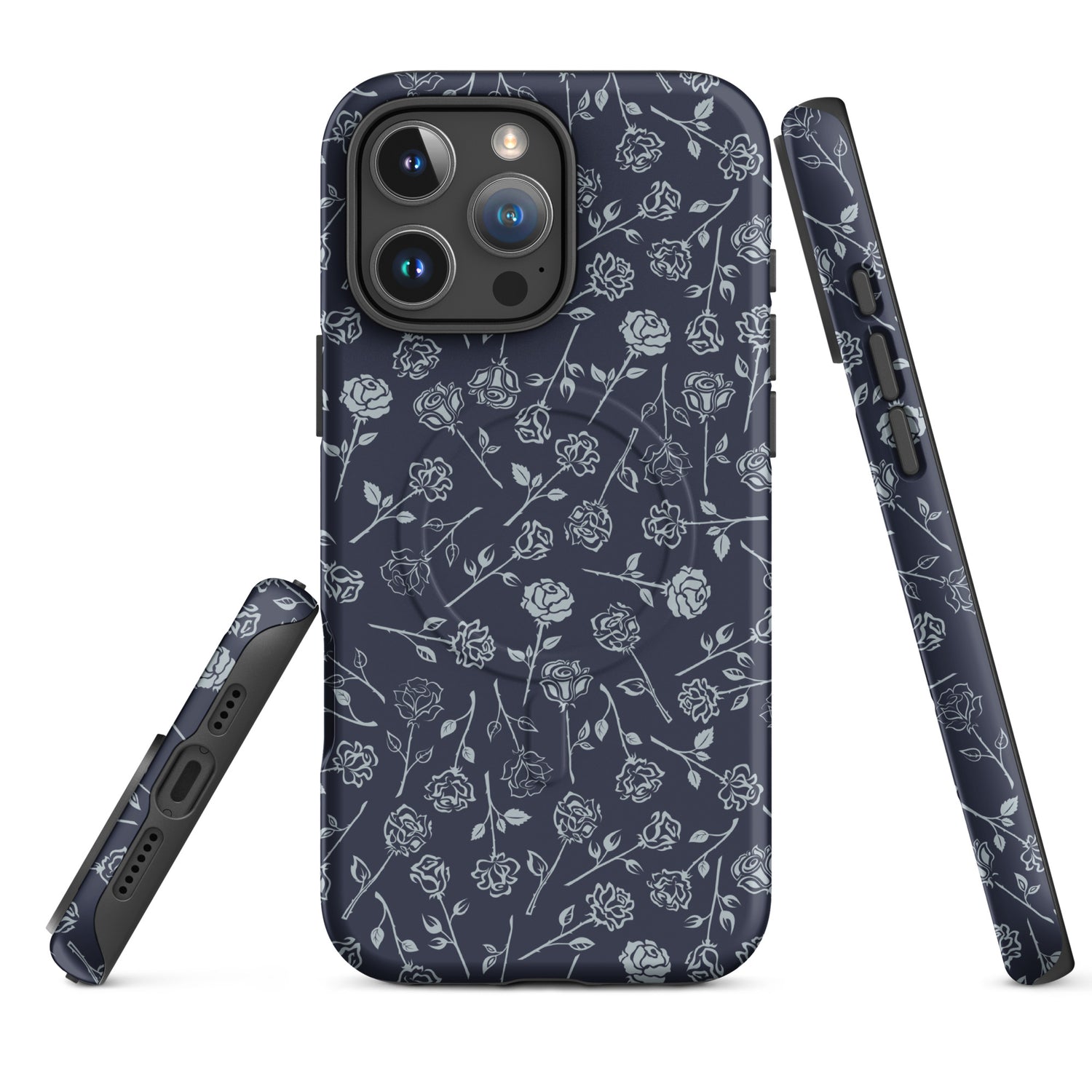 Dark Slate Floral Line MagSafe Tough Case for iPhone