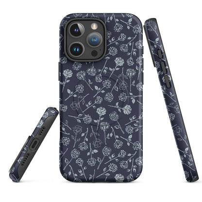 Dark Slate Floral Line MagSafe Tough Case for iPhone