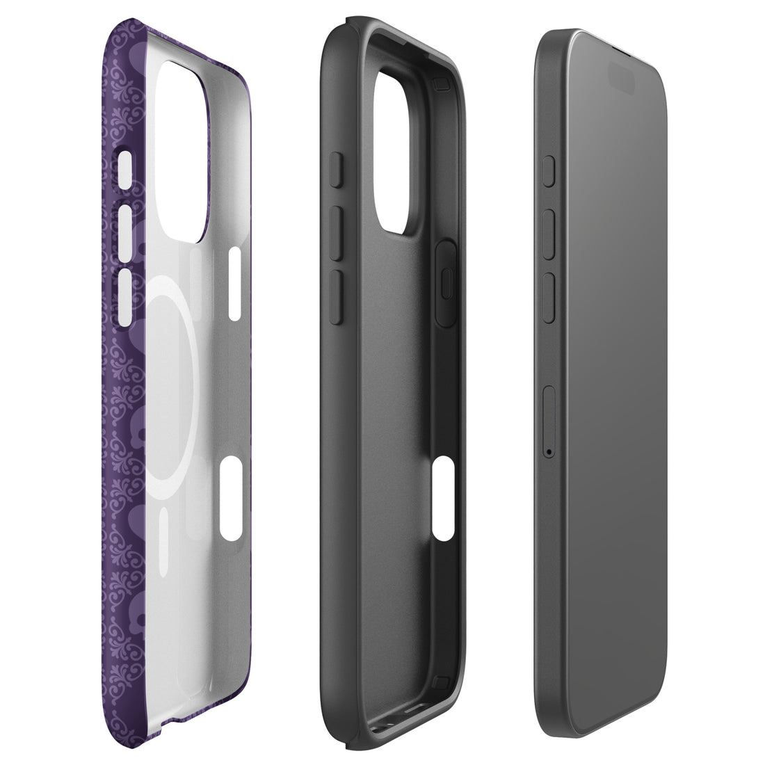 Dark Violet Gothic Heart and Skull MagSafe Tough Case for iPhone