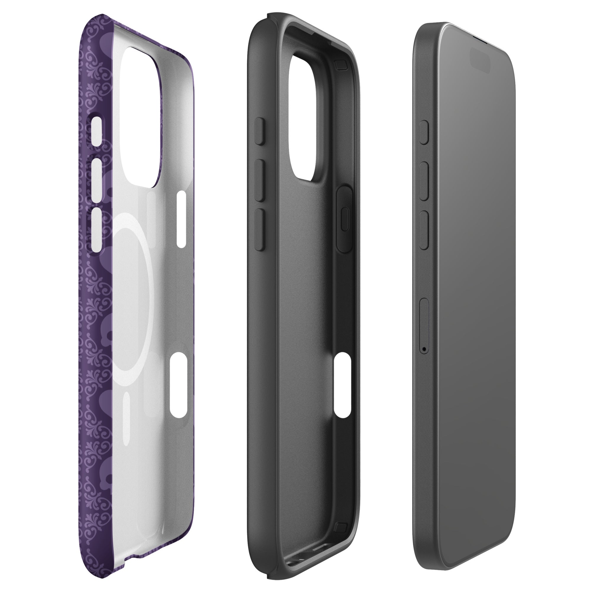 Dark Violet Gothic Heart and Skull MagSafe Tough Case for iPhone