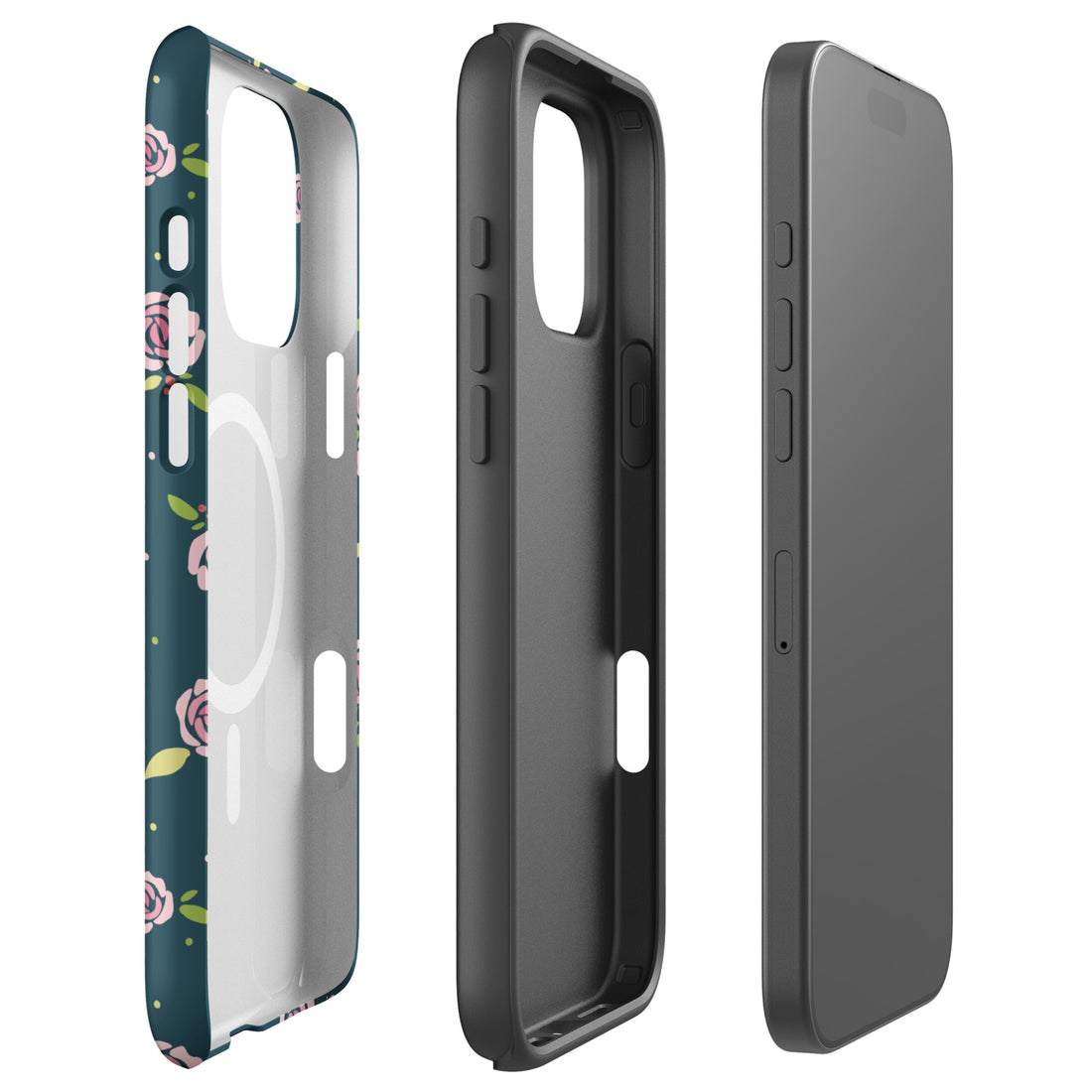 Deep Teal Rose Floral MagSafe Tough Case for iPhone