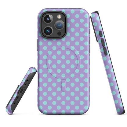 Mint Polka Dot Lavender MagSafe Tough Case for iPhone