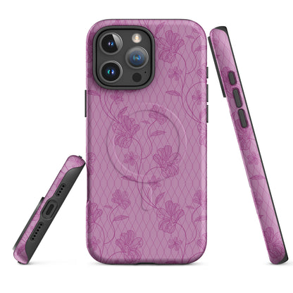 Mauve Floral Net MagSafe Tough Case for iPhone