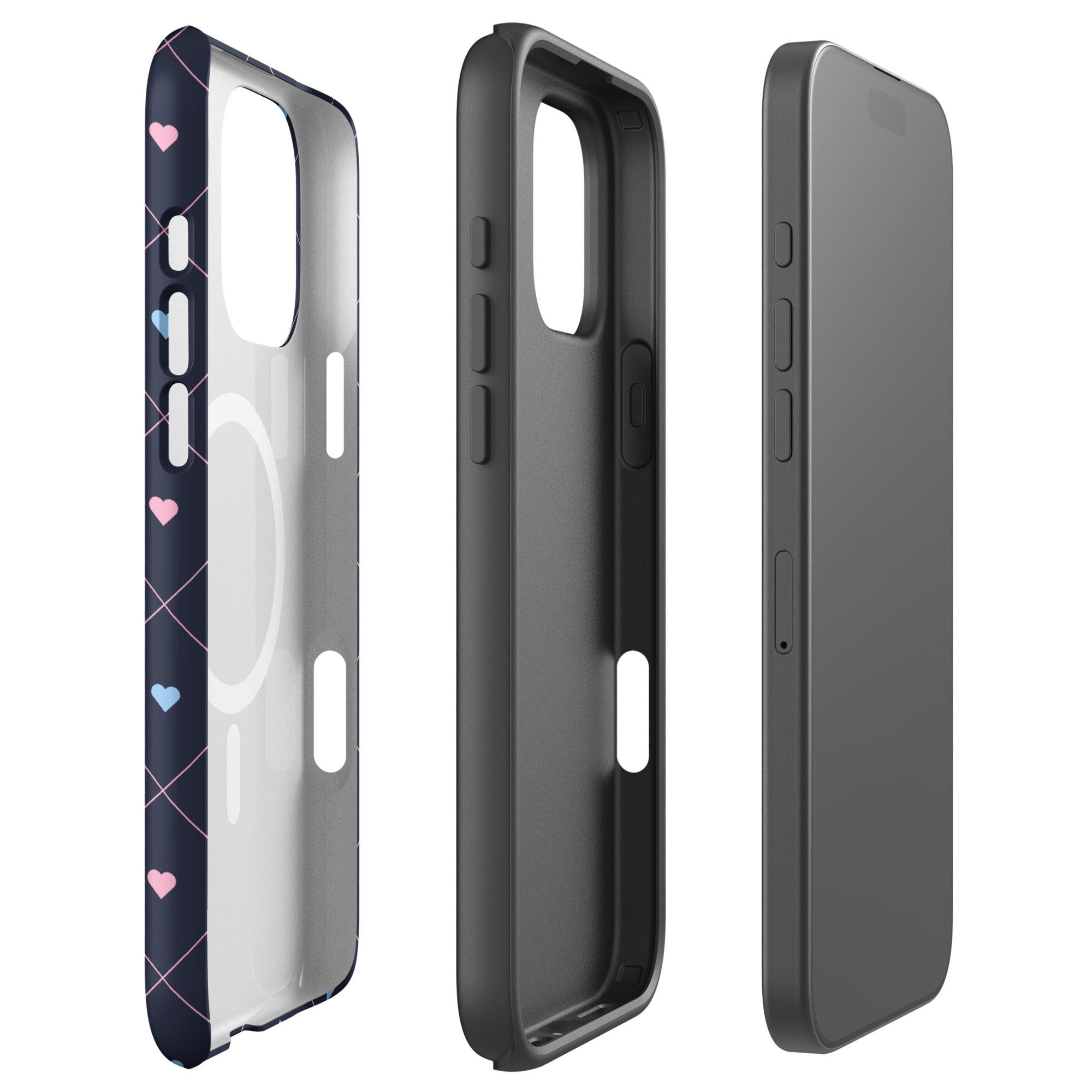 Midnight Navy Heart Grid MagSafe Tough Case for iPhone