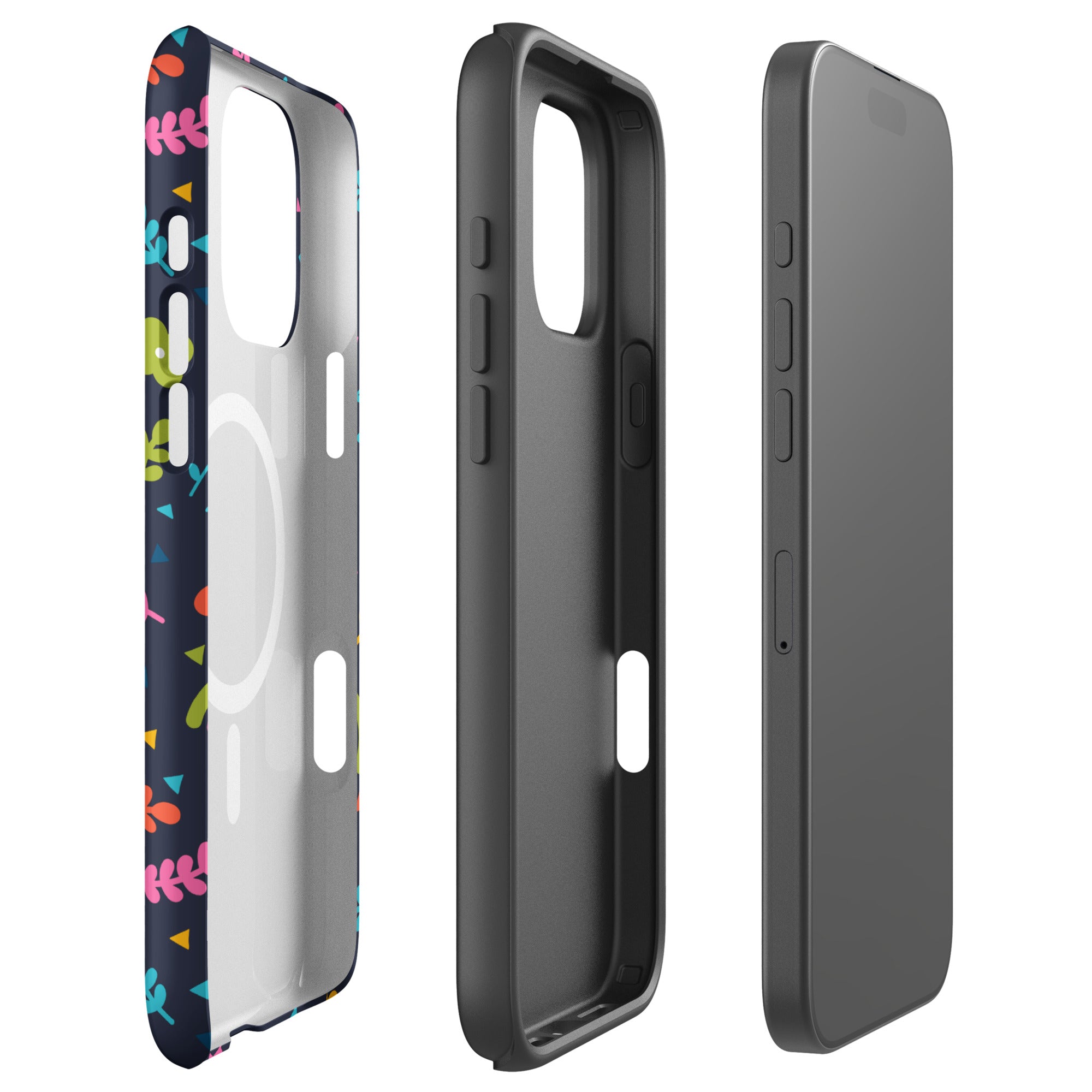 Navy Rainbow Floral Confetti MagSafe Tough Case for iPhone