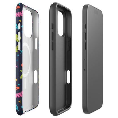 Navy Rainbow Floral Confetti MagSafe Tough Case for iPhone