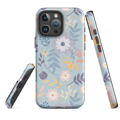 Pastel Floral Blue MagSafe Tough Case for iPhone