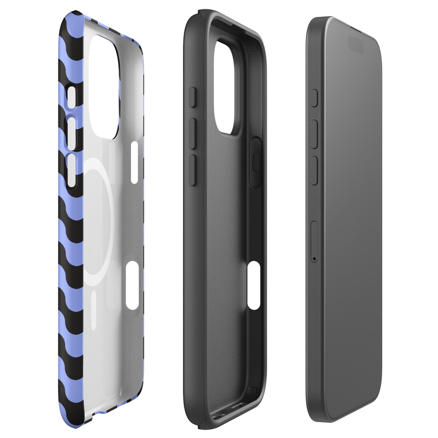 Periwinkle Black Retro Wave MagSafe Tough Case for iPhone