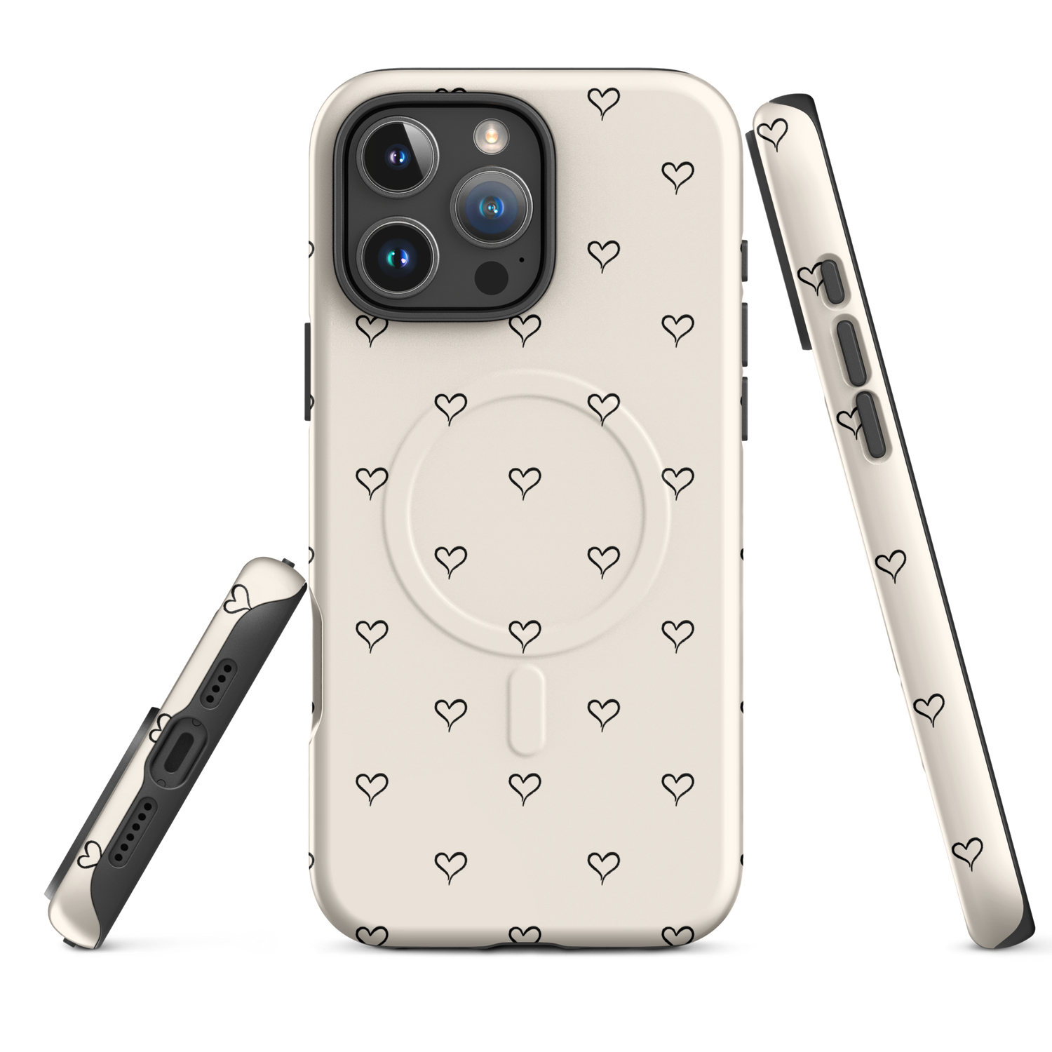 Soft Cream Minimal Heart Outline MagSafe Tough Case for iPhone