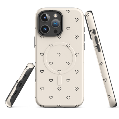 Soft Cream Minimal Heart Outline MagSafe Tough Case for iPhone