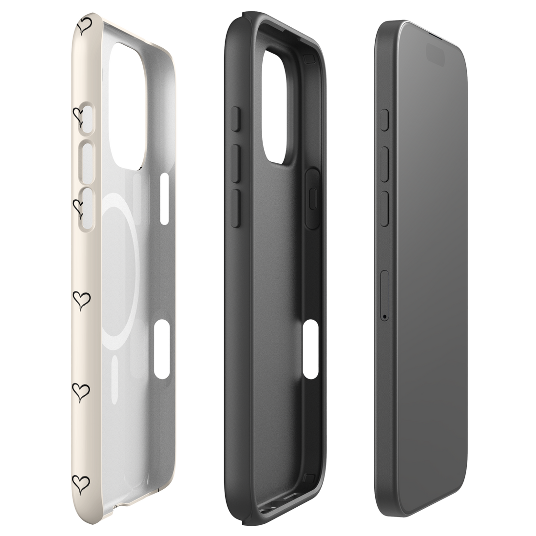Soft Cream Minimal Heart Outline MagSafe Tough Case for iPhone