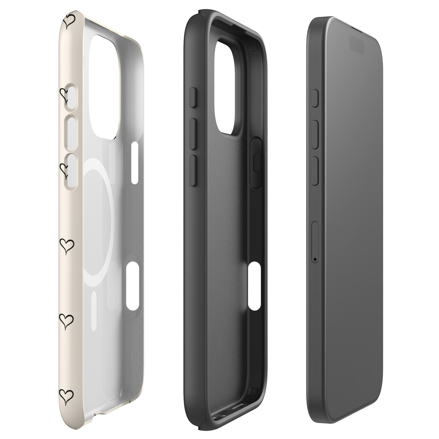 Soft Cream Minimal Heart Outline MagSafe Tough Case for iPhone