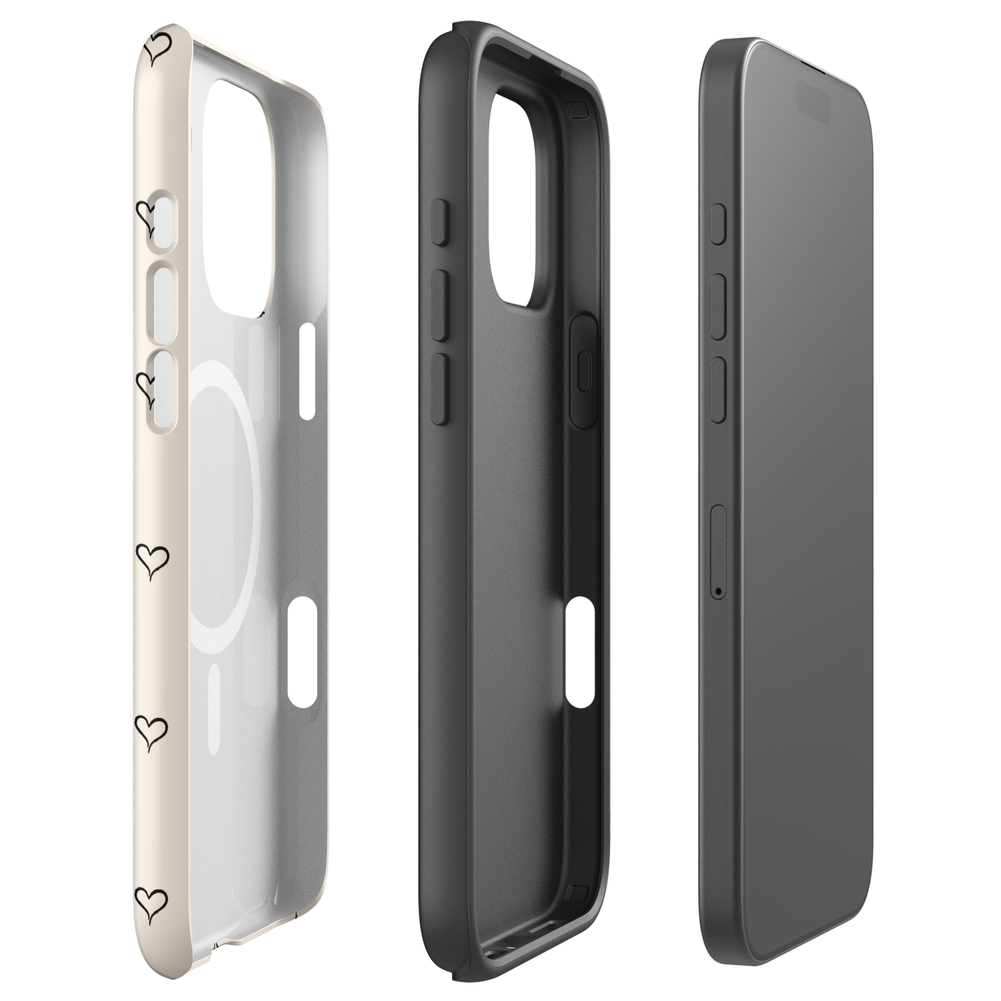 Soft Cream Minimal Heart Outline MagSafe Tough Case for iPhone
