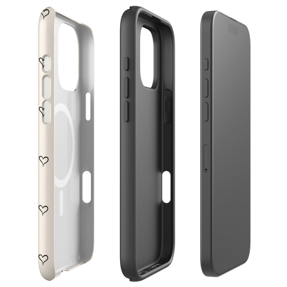 Soft Cream Minimal Heart Outline MagSafe Tough Case for iPhone