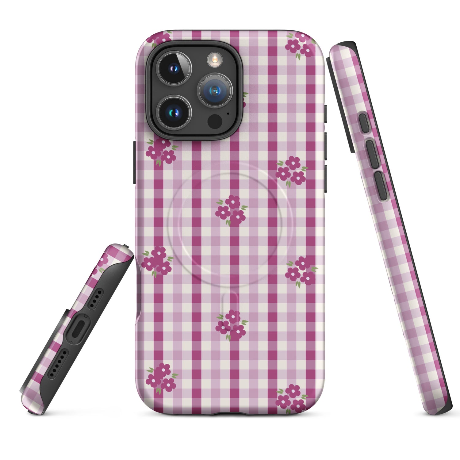Plum Gingham Floral MagSafe Tough Case for iPhone