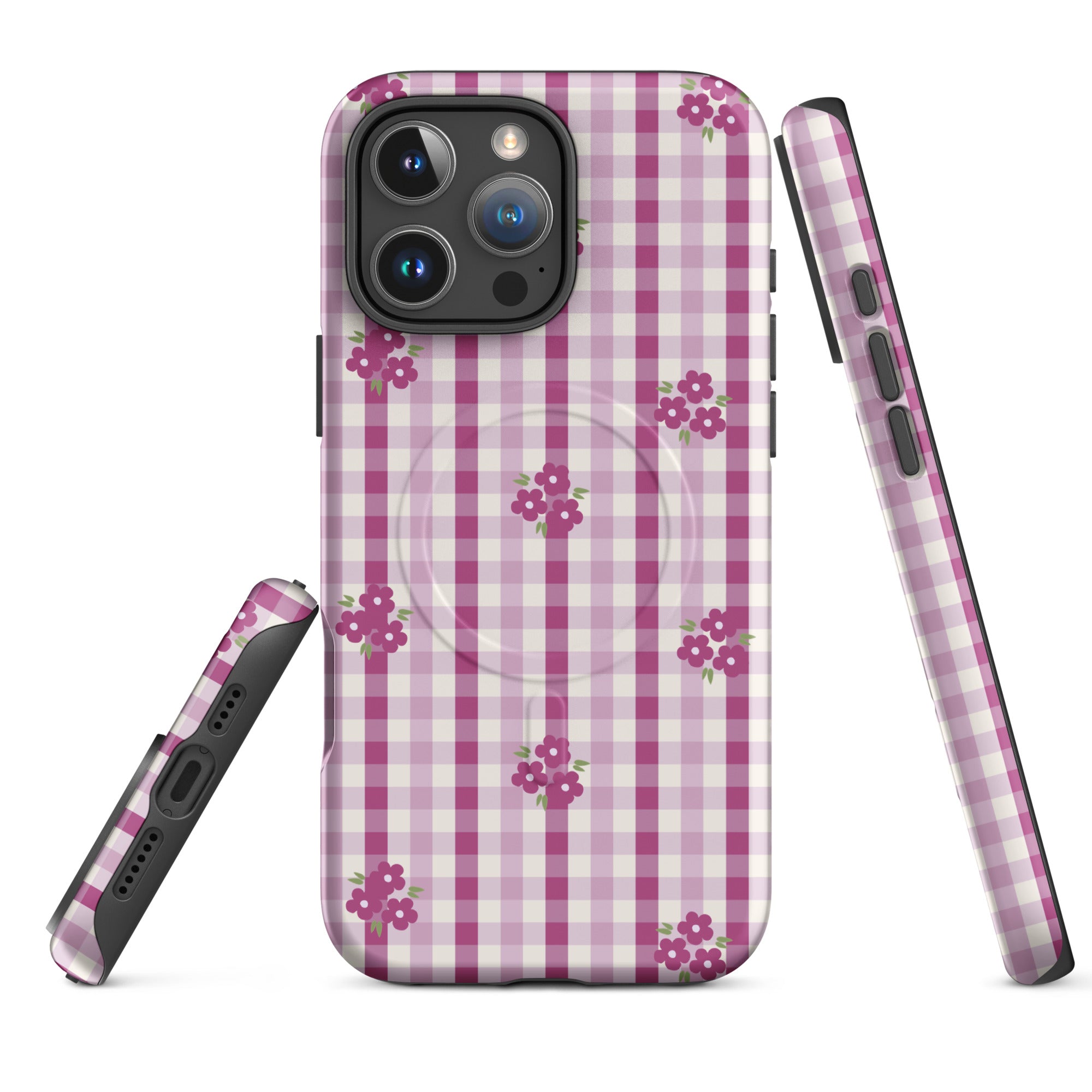 Plum Gingham Floral MagSafe Tough Case for iPhone