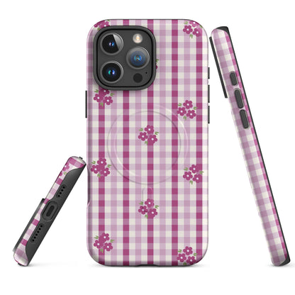 Plum Gingham Floral MagSafe Tough Case for iPhone