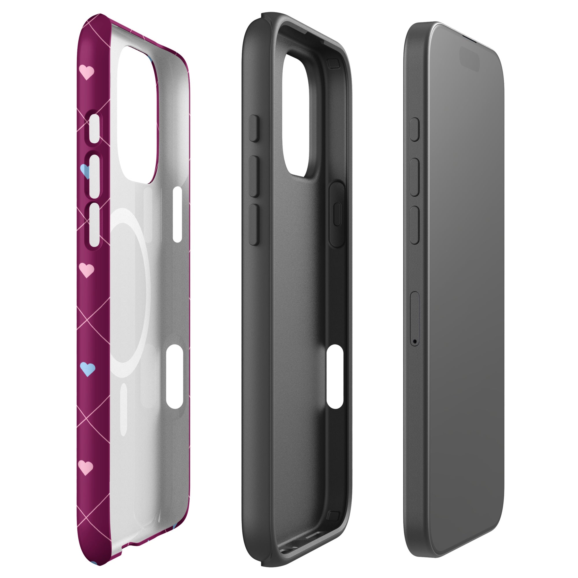 Pomegranate Heart Grid MagSafe Tough Case for iPhone