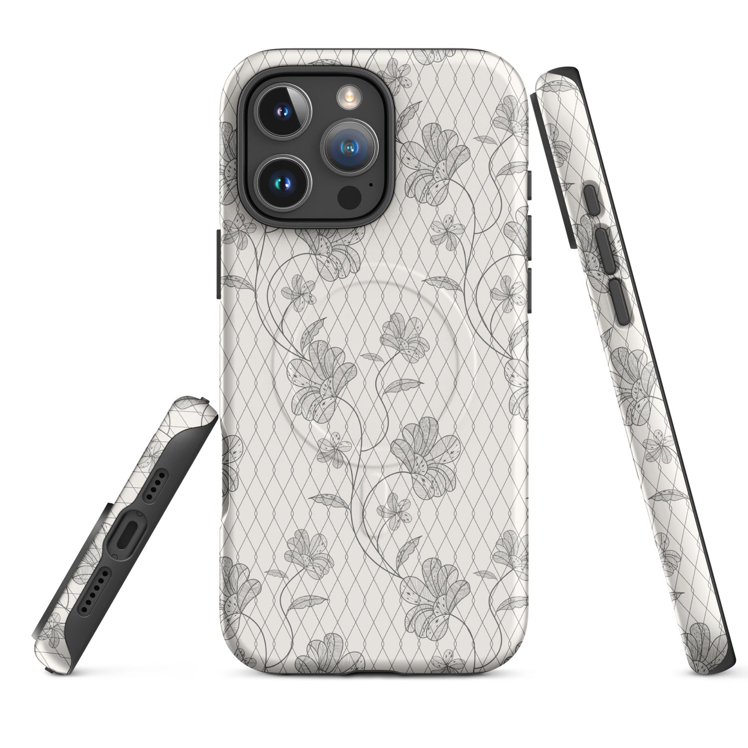 Porcelain Cream Floral Lattice MagSafe Tough Case for iPhone