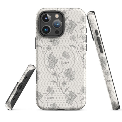 Porcelain Cream Floral Lattice MagSafe Tough Case for iPhone