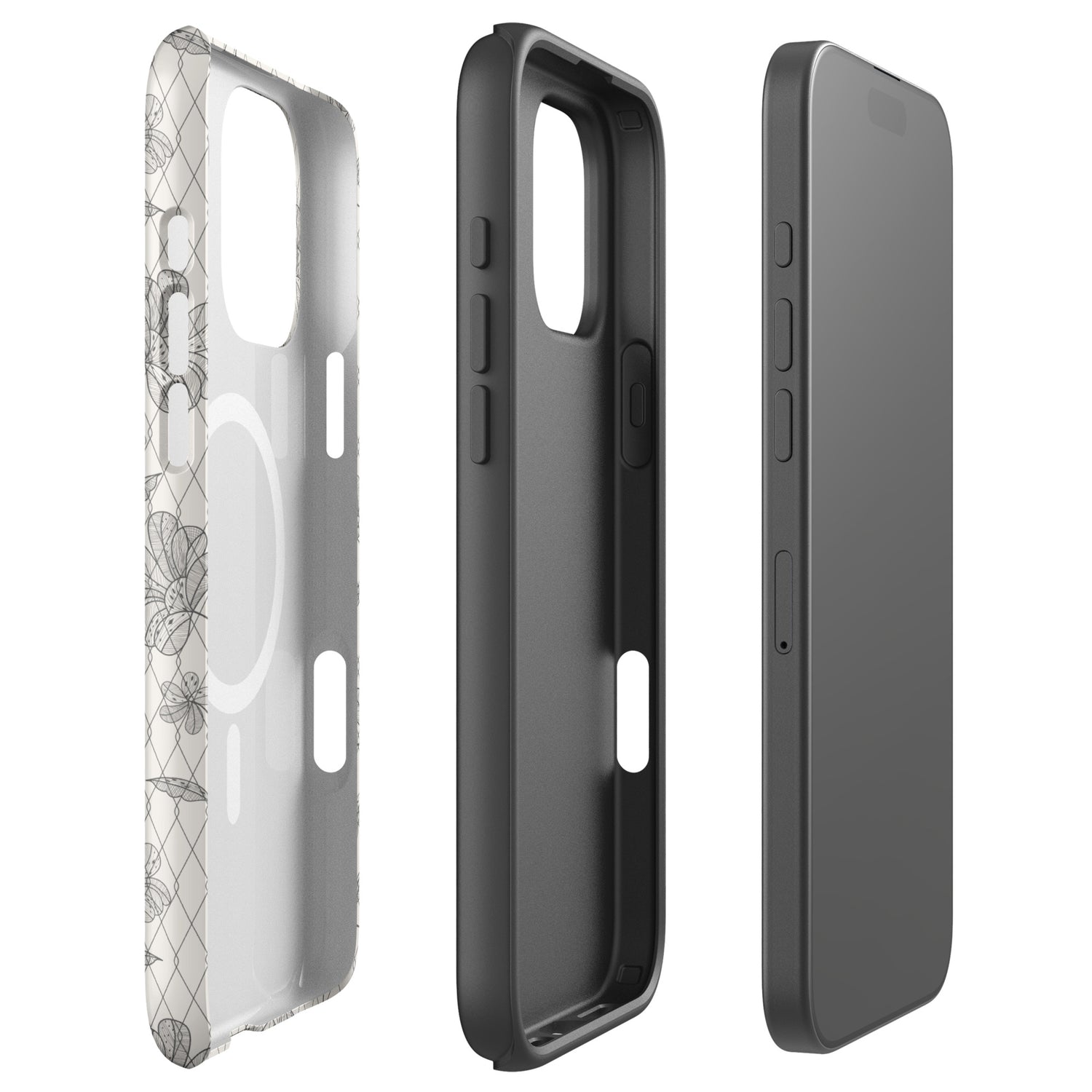 Porcelain Cream Floral Lattice MagSafe Tough Case for iPhone