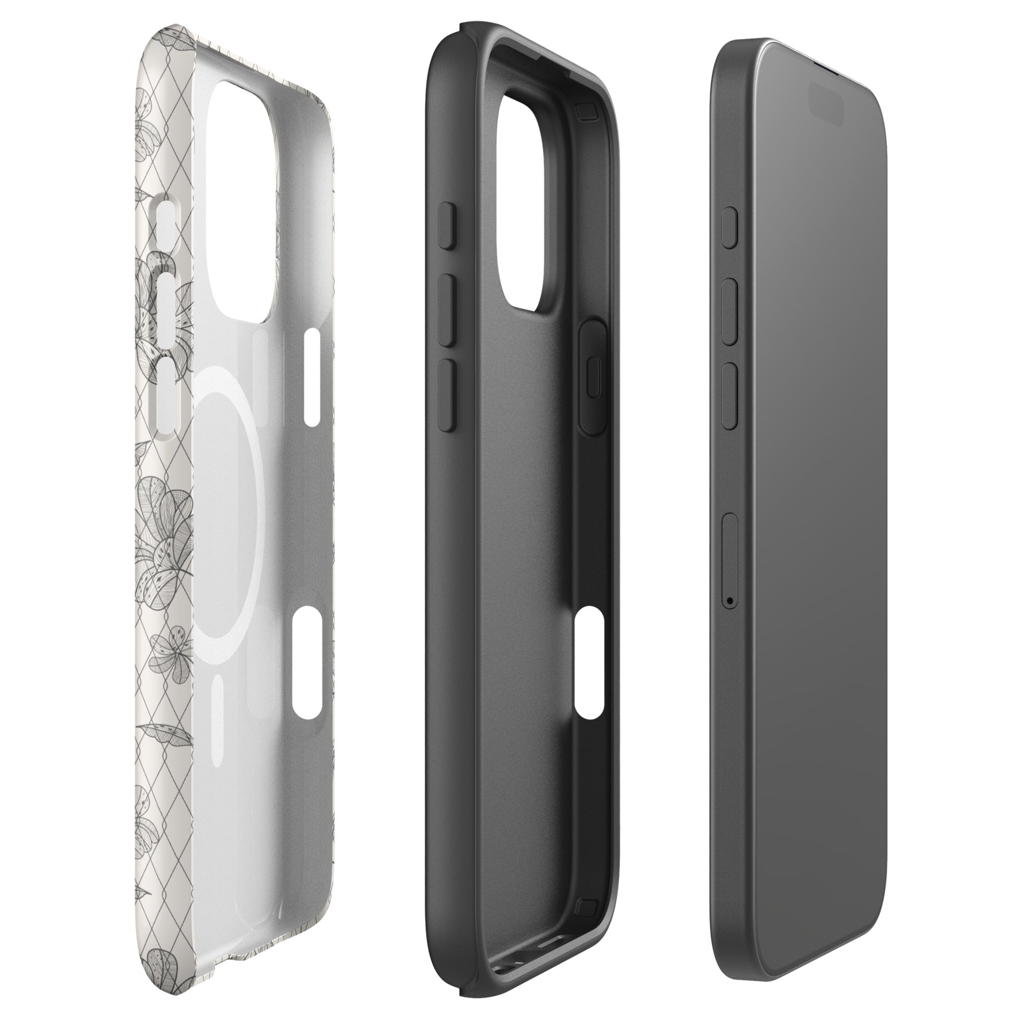 Porcelain Cream Floral Lattice MagSafe Tough Case for iPhone