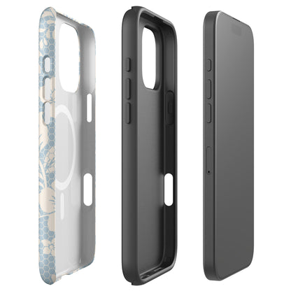 Powder Blue Lace Floral Honeycomb MagSafe Tough Case for iPhone