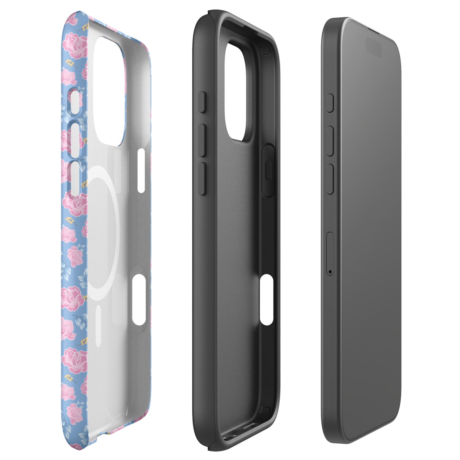 Powder Blue Pink Floral MagSafe Tough Case for iPhone