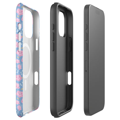 Powder Blue Pink Floral MagSafe Tough Case for iPhone