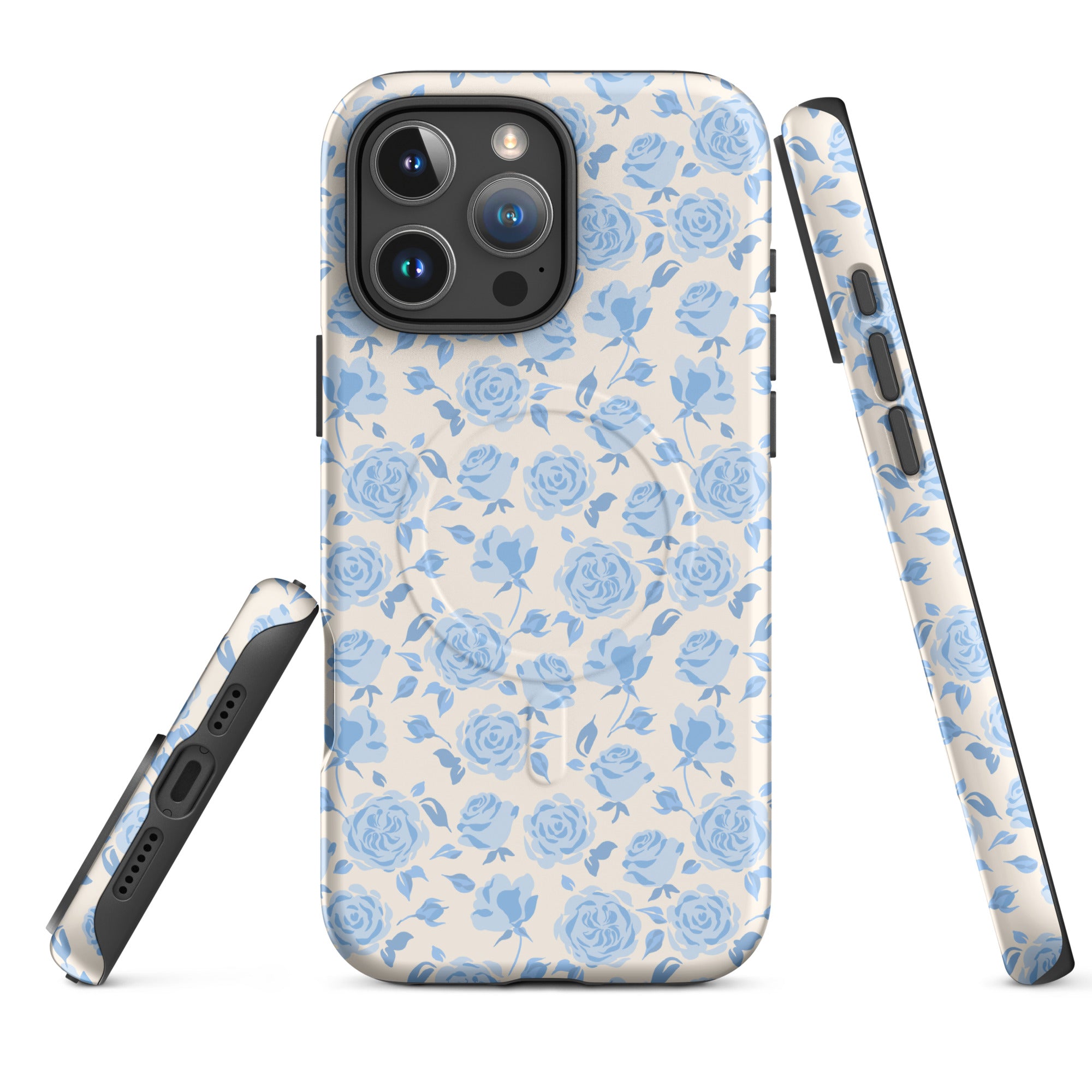 Powder Blue Rose Toile MagSafe Tough Case for iPhone