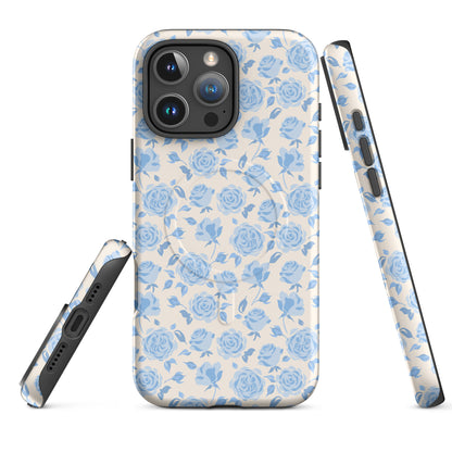 Powder Blue Rose Toile MagSafe Tough Case for iPhone
