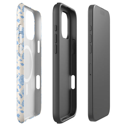 Powder Blue Rose Toile MagSafe Tough Case for iPhone