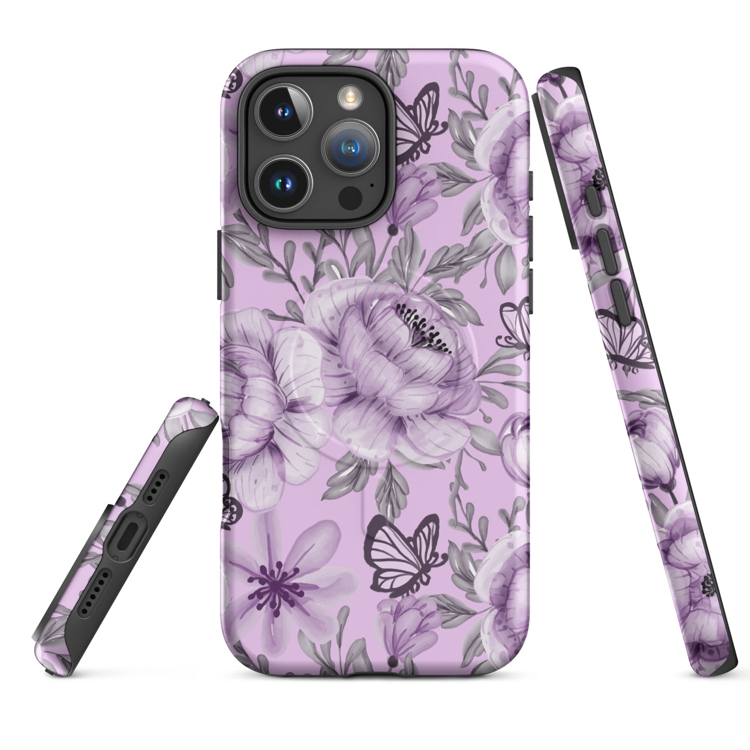 Purple Floral Butterfly MagSafe Tough Case for iPhone
