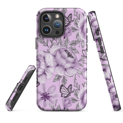 Purple Floral Butterfly MagSafe Tough Case for iPhone