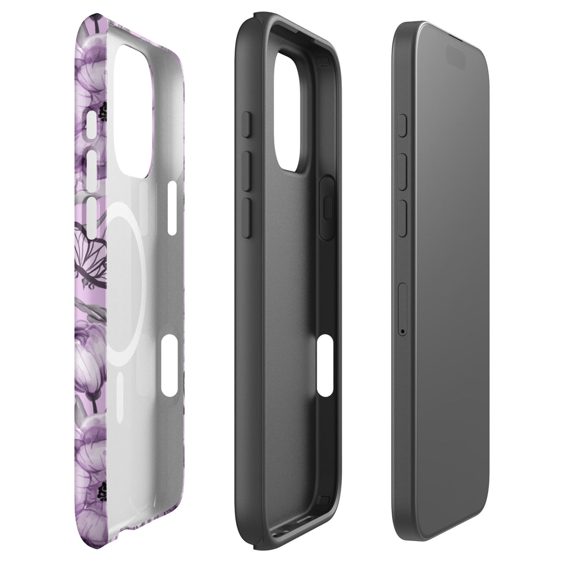 Purple Floral Butterfly MagSafe Tough Case for iPhone