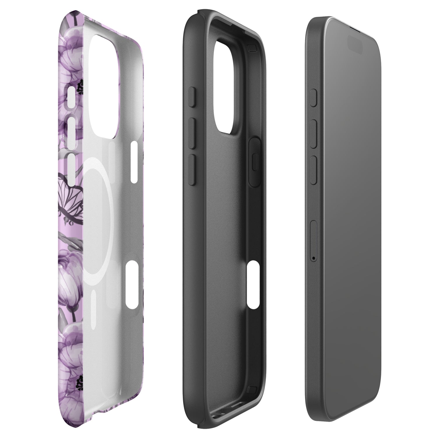 Purple Floral Butterfly MagSafe Tough Case for iPhone