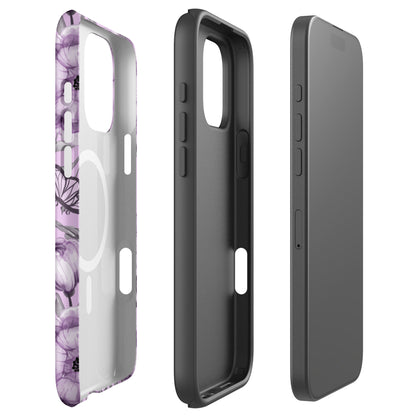 Purple Floral Butterfly MagSafe Tough Case for iPhone