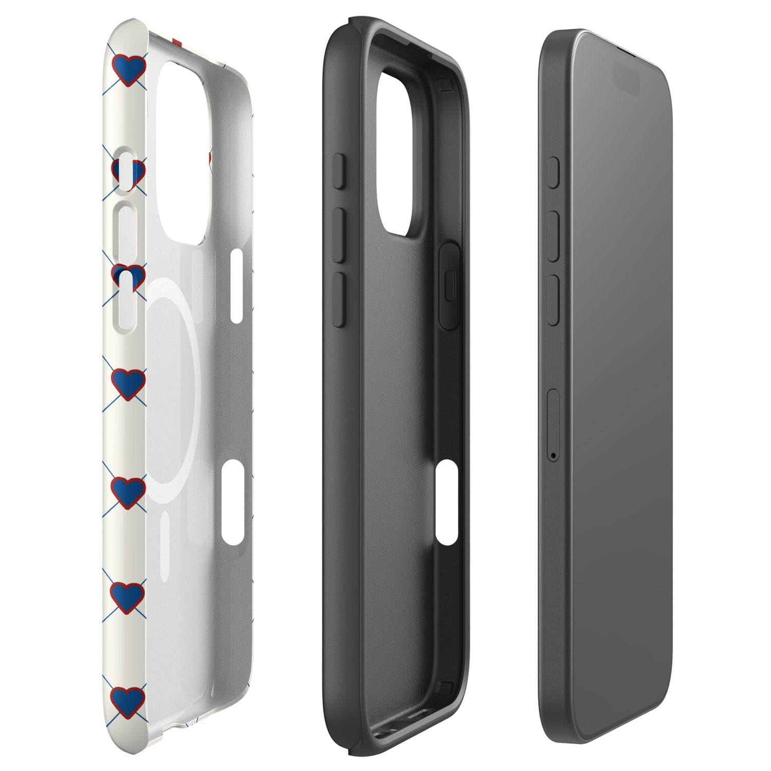Red White &amp; Blue Heart Grid MagSafe Tough Case for iPhone